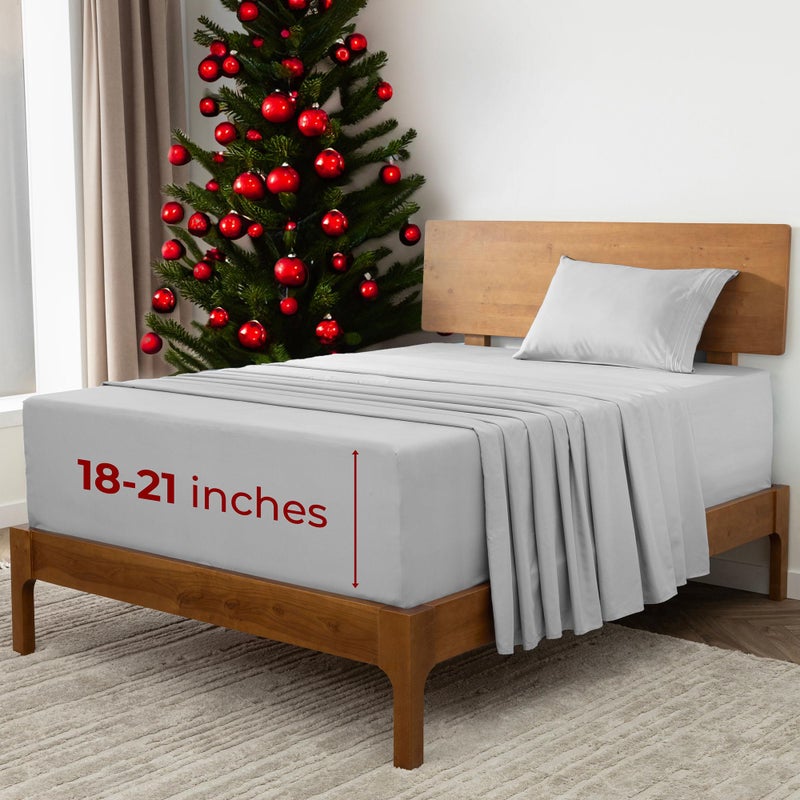 Mellanni Extra Deep Twin XL Sheets - 3 PC Iconic Collection Bedding - Hotel Luxury, Ultra Soft, Cooling Bed Sheets - Wrinkle, Fade, Stain Resistant (Twin Extra Long, Light Gray) - Image 1